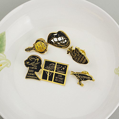 [Australia] - WINZIK Lapel Brooch Pins Set 6Pcs Cartoon Mirror Lips Lark Bird Series Pattern Novelty Badges Ornaments For Women Children Clothing Bags Decor 