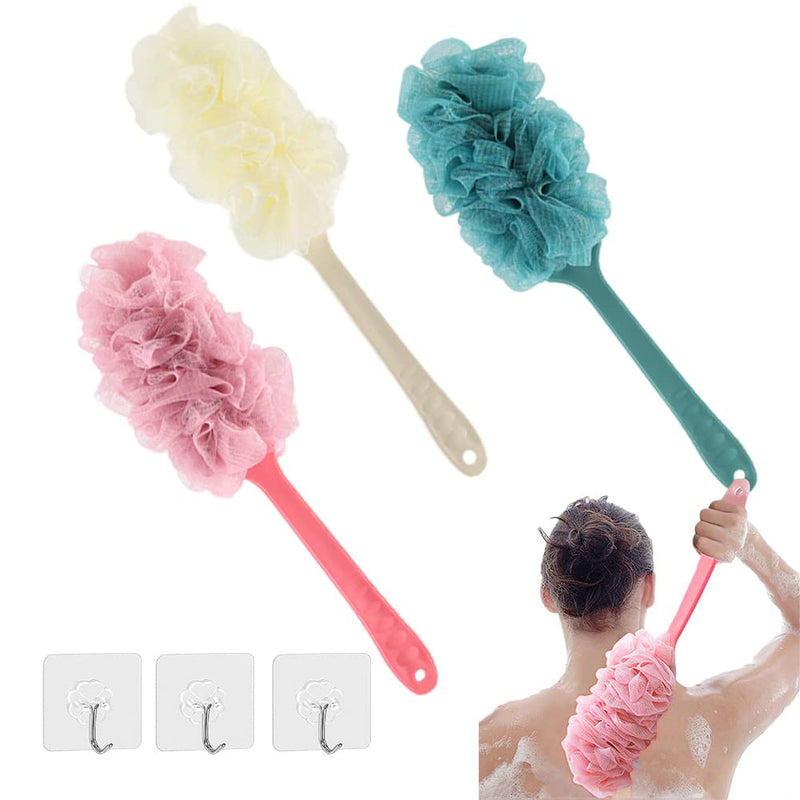 [Australia] - 3 Pack Long Handle Bath Brush,Body Brush Back Scrubber,Shower Body Exfoliating Brush,Loofah On a Stick Sponge Brush for Back Cleaning, Exfoliating and Removing Dead Skin 