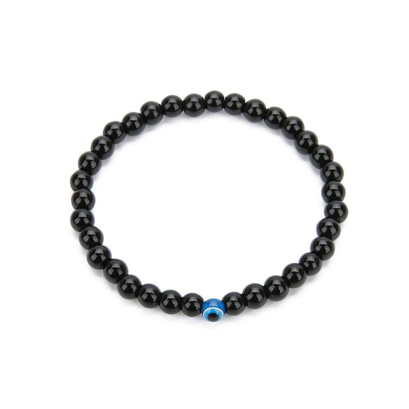 [Australia] - COLORFUL BLING Lucky Evil Eye Blue Beaded Charm Stretch Bracelet Black Agate Beads Gemstone Lava Stone Evil Eye Bracelet for Unisex Glossy 