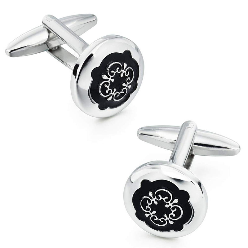 [Australia] - HAWSON Cufflinks and Studs for Men-Flower Pattern Men Fashion Tuxedo Shirt Silver Cufflinks and Studs Set for Regular Weeding Business Accessories 40141 