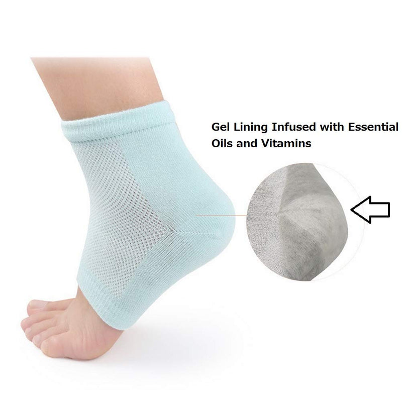 [Australia] - kuou 3 Pairs Gel Heel Socks, Soft Moisturizing Socks Gel Lining Infused with Essential Oils and Vitamins for Dry Hard Cracked Skin Moisturizing Day Night Care Skin (Gray Blue Pink) 