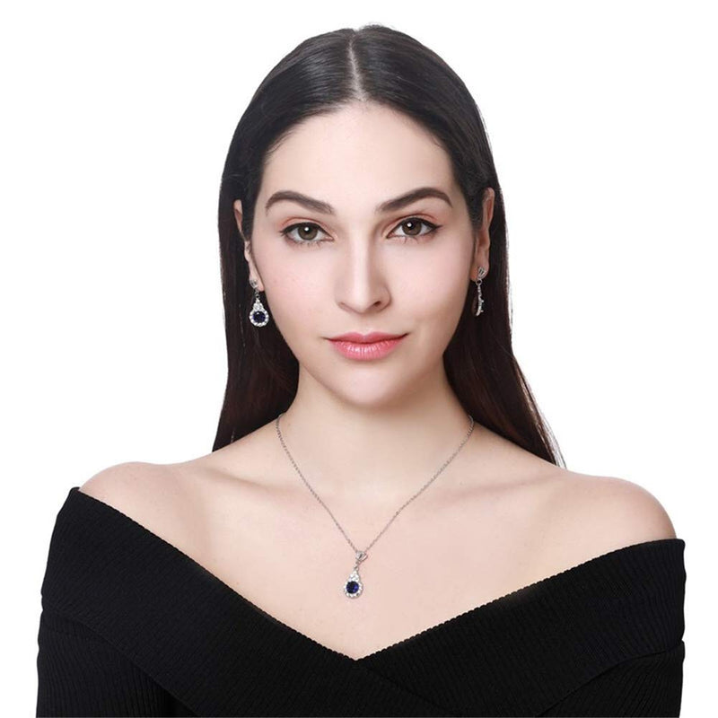 [Australia] - AILUOR Crown Sapphire Jewelry Set, Fashion Wedding Bridal Silver Swarovski Elements Blue Crystal Gemstone Pendant Necklace and Stud Earrings Set for Women Girl 