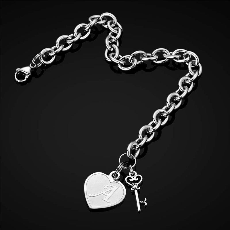 [Australia] - M MOOHAM Heart Initial Bracelets for Women Gifts - Engraved 26 Letters Initial Charms Bracelet Stainless Steel Bracelet Birthday Christmas Jewelry Gift for Women Teen Girls A - Heart 