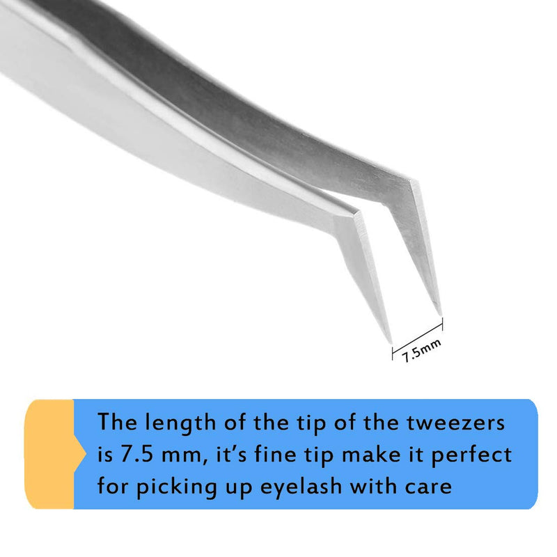 [Australia] - Volume Eyelash Extension Tweezer - FEITA Professional Angled Curved Pointed L-Shaped Precision Tweezers for 3D 4D 6D Lashes Extension - Silver 