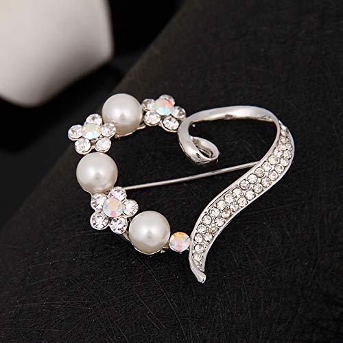 [Australia] - RTY Sweet Peach Heart Pearl Brooch White Crystal Brooch Pins Jewelry for Scarves Clips Women Wedding silver 