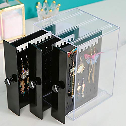 [Australia] - KENGEL 5.1X5.1X7.1 Inch Dustproof Jewelry Screen Hanger Organizer 222 Holes Earrings Holder 3 Drawers Necklace Chains Acrylic Display Stands Decor Gifts Girls (Black) Black 