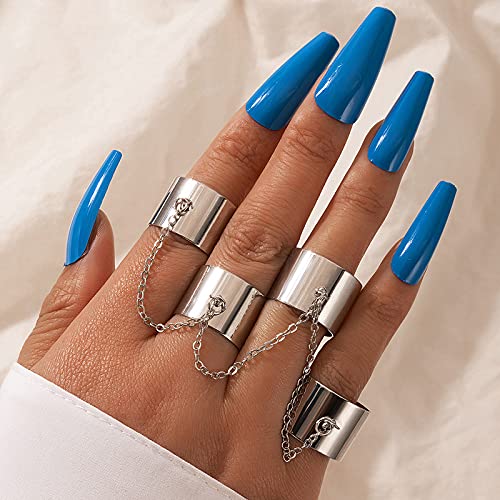 [Australia] - INENIMARTJ Punk Multi Layer Chain Finger Rings Adjustable Stackable Vintage boho Silver Statement Ring for Women Girls boy 