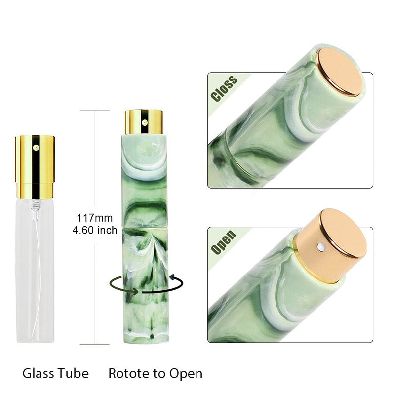 [Australia] - Perfume Atomizer Bottles Pack of 2, Vitog Refillable Mini Travel Size Empty Perfume Sprayer Spray with Funnel, Distributor, Marble Pattern Portable Spray Bottle for Women, Men ( 10ML, Black$Green ) 