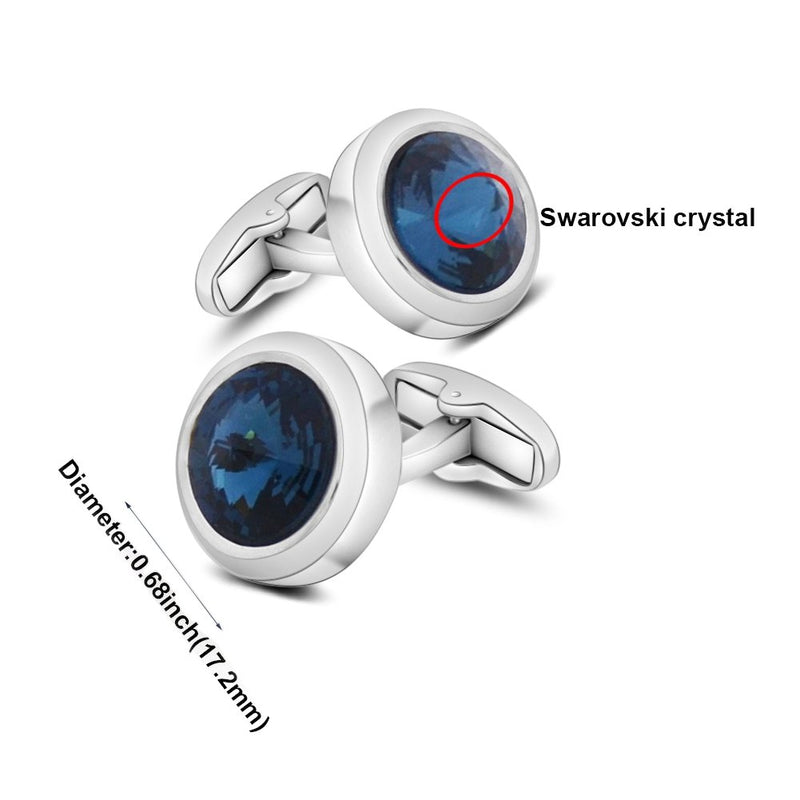 [Australia] - MERIT OCEAN Mens Cufflinks Elegant Style Cuff Link Super Shiny Swarovski Navy Blue Crystal Circular Cufflinks with Gift Box 