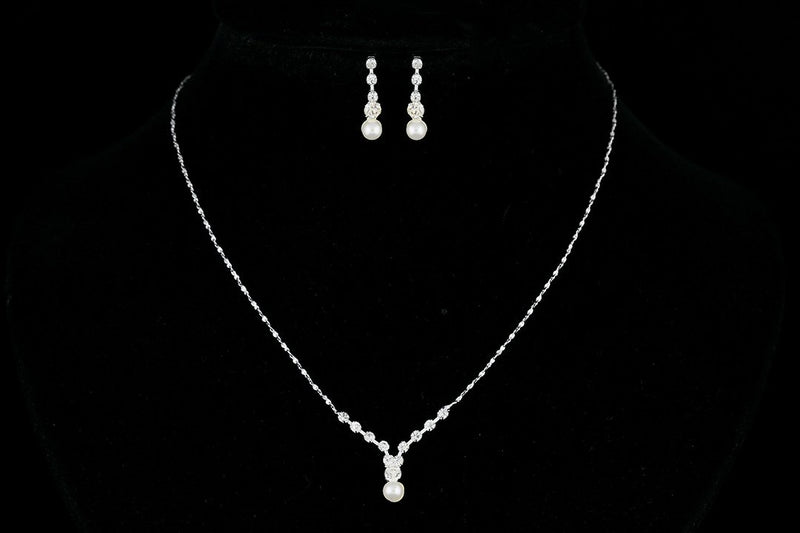 [Australia] - SAMKY Minimalist Elegant Bridal Wedding Crystal Pearl Necklace Earrings Set N306 