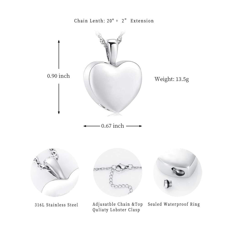 [Australia] - shajwo Cremation Heart Urn Necklace Ashes Jewelry for Women Men Keepsake Pendant Memorial Locket Ash Holder Silver 