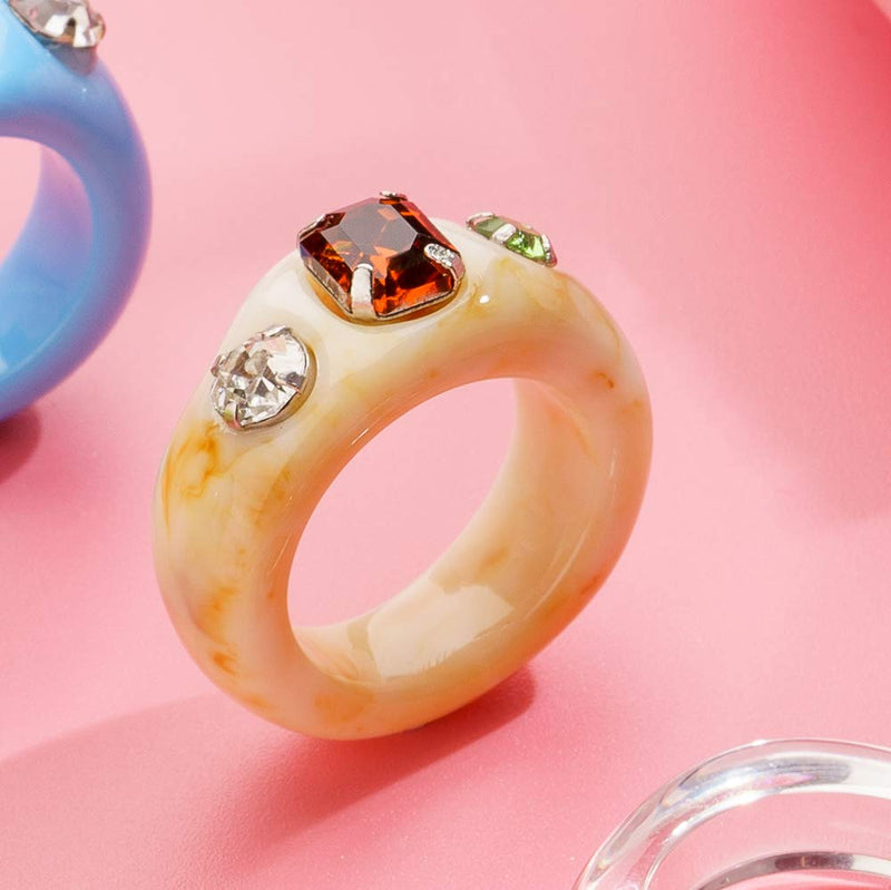 [Australia] - nonsucheer 12 Pcs Chunky Resin Acrylic Trendy Rings with Crystals, Retro Vintage Plastic Rhinestone Ring for Women Girls, Transparent Gem Jewelry Gift 12pcs(Style 1) 