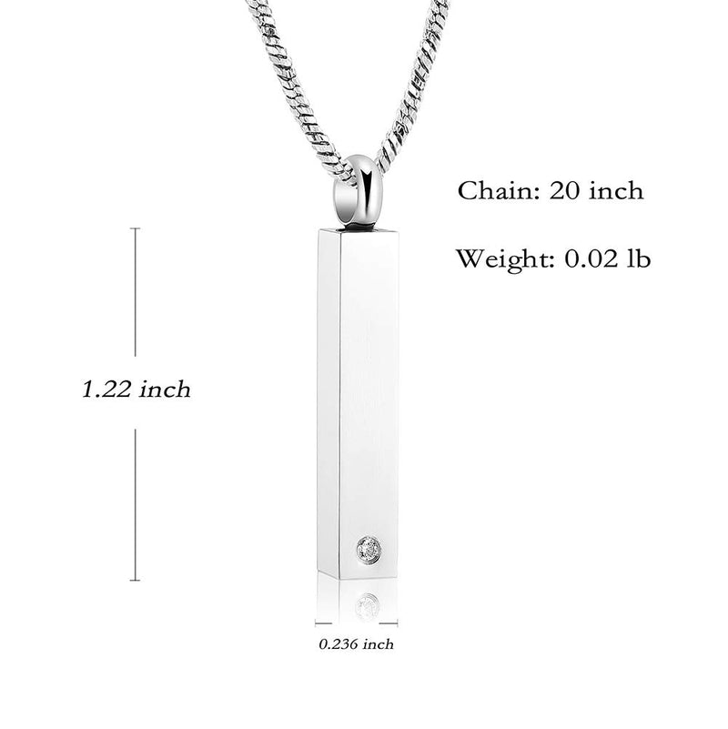 [Australia] - Yinplsmemory Cremation Urn Necklace for Ashes Holder Stainless Steel Cube Bar Urn Locket Pendant Necklace that Holds Ashes Jewelry Silver 