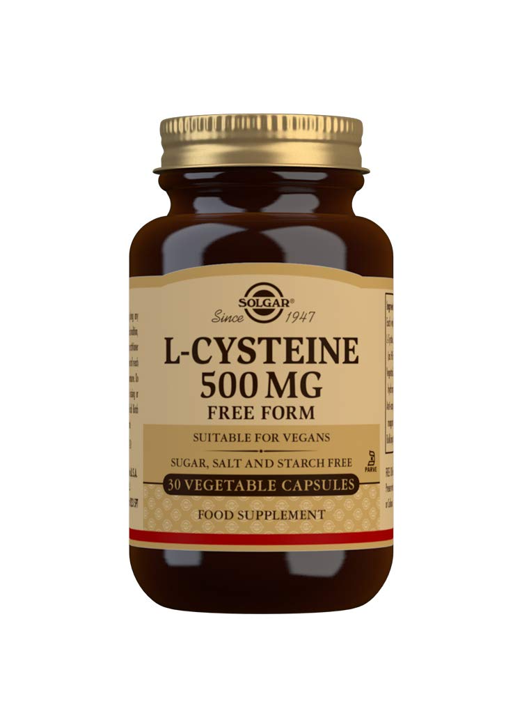 [Australia] - Solgar L-Cysteine 500 mg Vegetable Capsules - Pack of 30 - Metabolism Support - Amino Acid Supplement for Skin, Hair and Nails - Vegan, Gluten Free and Kosher 