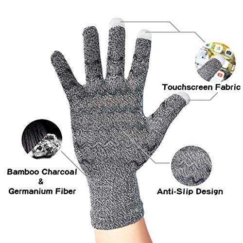 [Australia] - Vital Salveo Full Finger Touchscreen Arthritis Gloves NonSlip Carpal Tunnel-Pair-Light Grey-M Light Grey Full Finger-M 