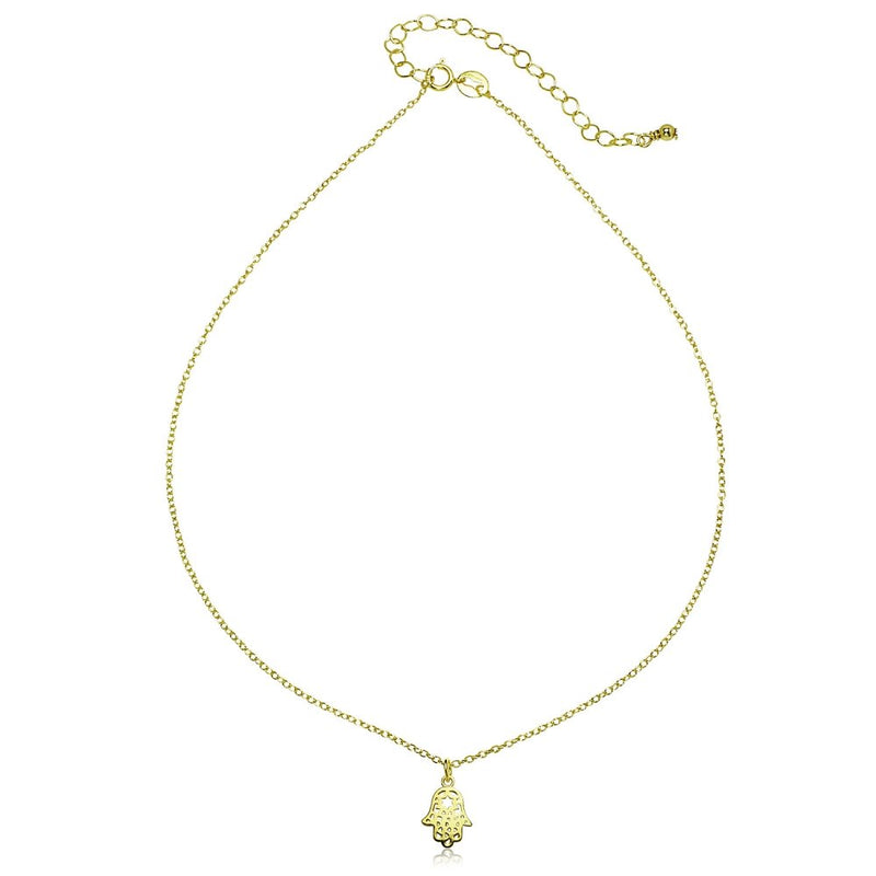 [Australia] - GemStar USA Sterling Silver Hamsa Hand of Fatima Dainty Choker Necklace yellow-gold-flashed-silver 