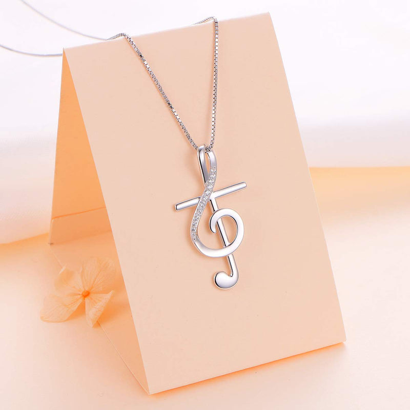 [Australia] - S925 Sterling Silver Musical Note Pendant Necklace, Box Chain 18 inches 02_Musical Note Cross 