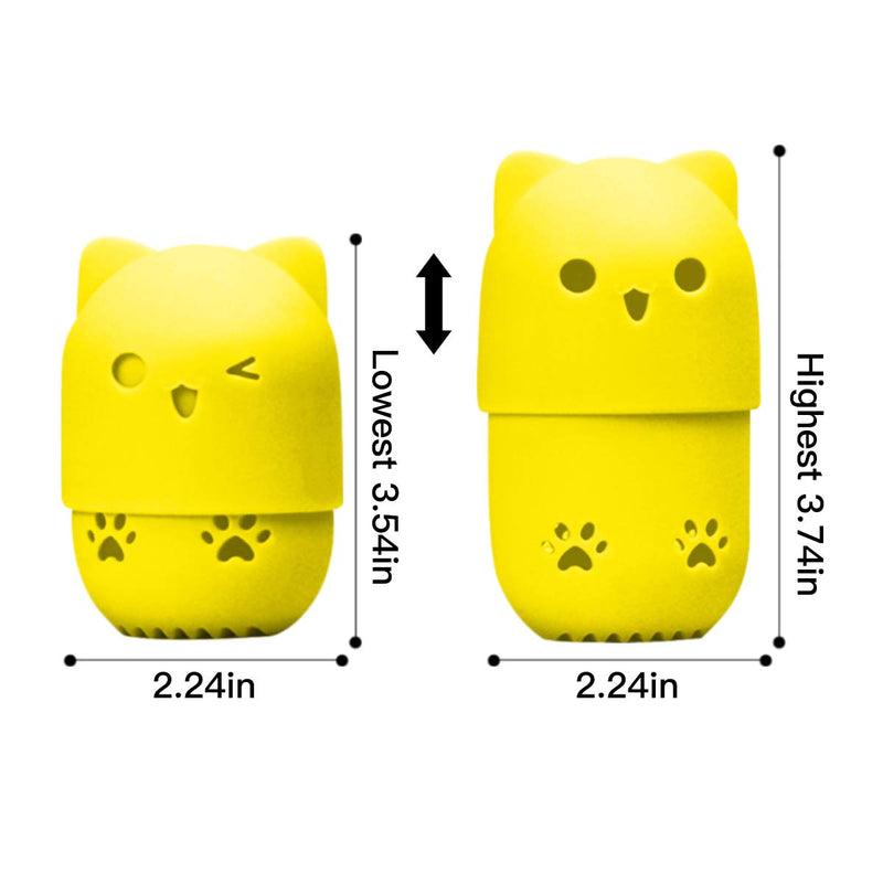 [Australia] - Fercaish Makeup Sponge Container, Sponge Holder and Soft Makeup Sponge,Cute Kitty Silicone Travel Carrying Case Set(3Pcs) (Yellow) Yellow 