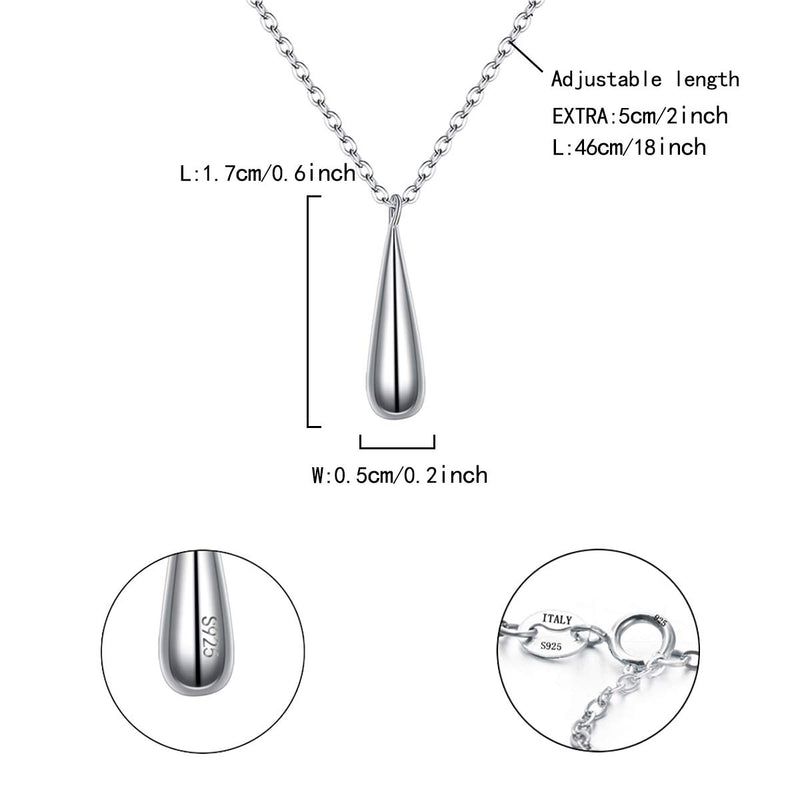 [Australia] - Cosol Silver 925 Sterling Silver Simple Waterdrop Necklace, Teardrop Pendant Gift for Family Women Girls 