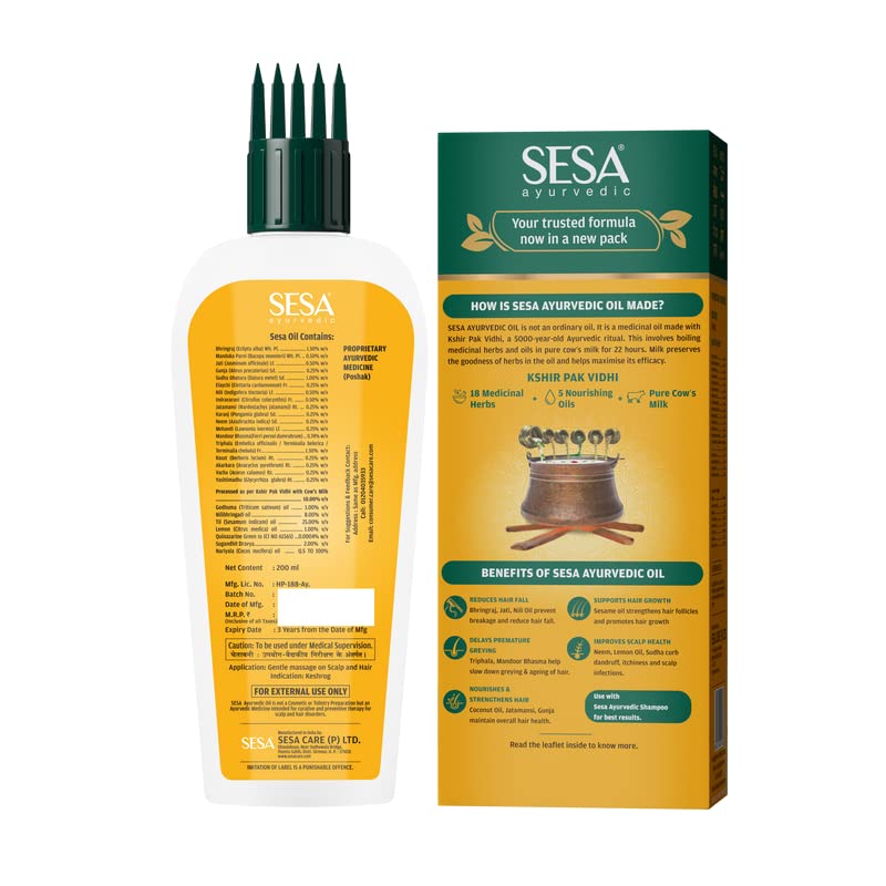 [Australia] - Sesa Ayurvedic Hair Oil 5000 Year Old Kshir Pak Vidhi, Bhringraj & 17 Rare Herbs with 5 Nourishing Oils All Hair Types NO Mineral Oil 200 ml (Pack of 1) 