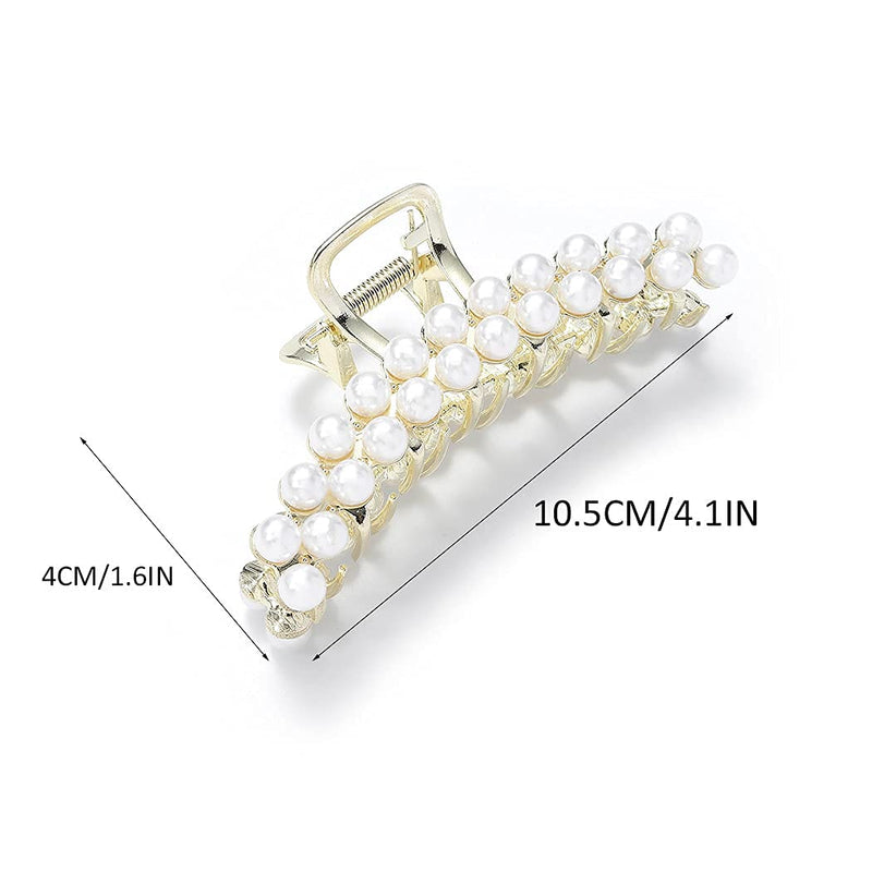[Australia] - Runmi Hair Claw Clips Pearl Hair Clips Metal Gold Hair Barrette Claw Hair Claw Large Hair Accessories for Women and Girls 
