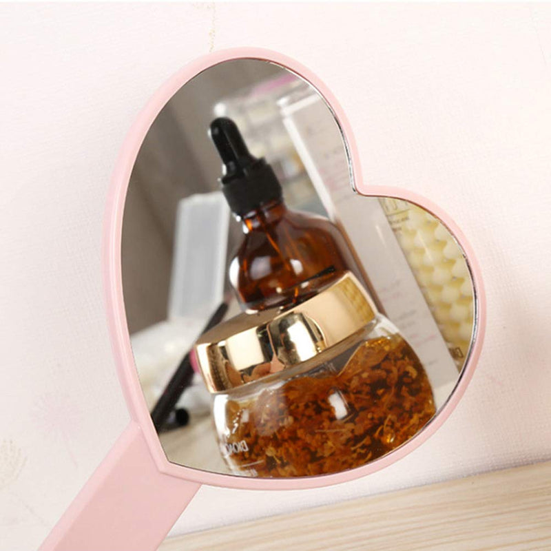 [Australia] - TBWHL Heart-Shaped Travel Handheld Mirror, Cosmetic Hand Mirror with Handle Pink 1 