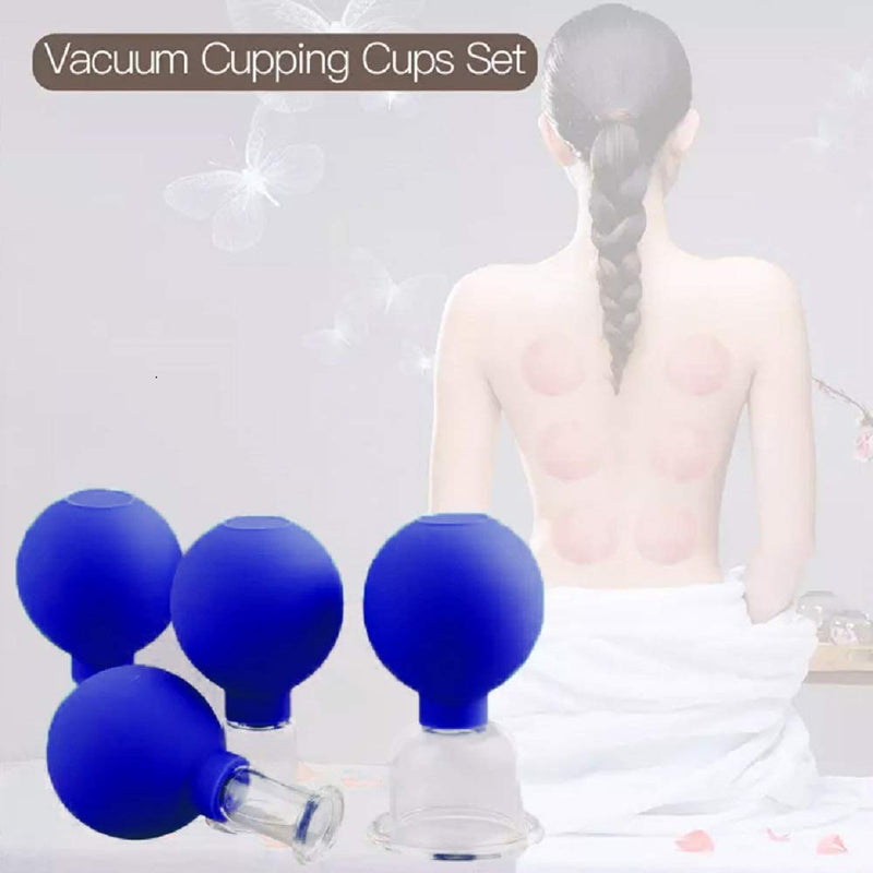 [Australia] - 4 Pieces Glass Facial Cupping Set-Silicone Vacuum Suction Massage Cups Anti Cellulite Lymphatic Therapy Sets for Eyes, Face and Body As Shown 
