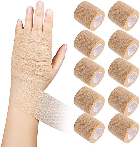 [Australia] - LotFancy Kinesiology Tapes, 10 Rolls, 5cm X 4.5m, Finger Cohesive Bandages Muscle Injury Tape for Sports Football Rugby Ankle Wrist Ear Legs Boob Skin Color 10 Rolls 