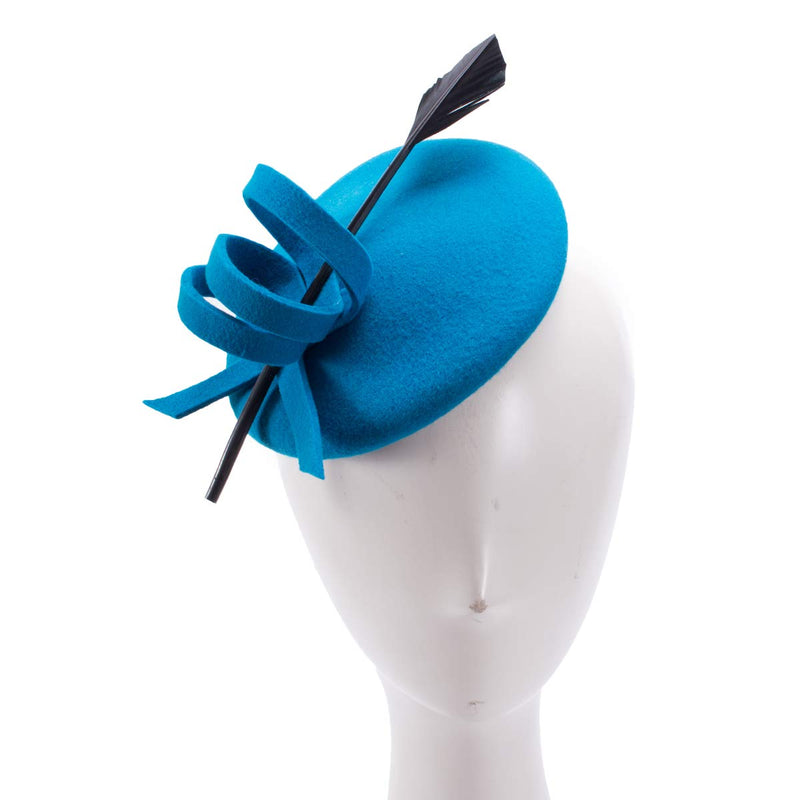 [Australia] - Ladies Curly Feather Felt Wool Fascinator Pillbox Tilt Cocktail Formal Hat A145 Blue 