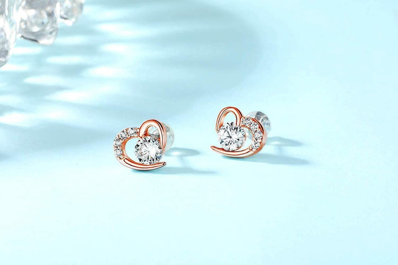[Australia] - silver earrings for women, gold earrings, heart stud earrings, sterling silver Zircons Love Stud Earrings Gift for Girls, jewellery for women with jewellery box birthday gift rose gold earrings 