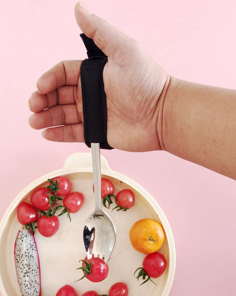 [Australia] - Elderly Eating Aid Hand Strap Adaptive Utensil Holder Easy Grip Spoon Fork Holder Belt Adjustable Dinning Helper for Weak Grip Hand Tremor Disabled Parkinson Arthritis 