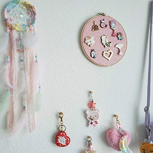 [Australia] - Wall Hanging Brooch Jewelry Storage Display Stand Enamel Pin Display Holder Earrings Necklace Glitter Pin Display Board with Stars, Pin Collection Display, Canvas/Leather Embroidery Hoop (Pink) Pink 