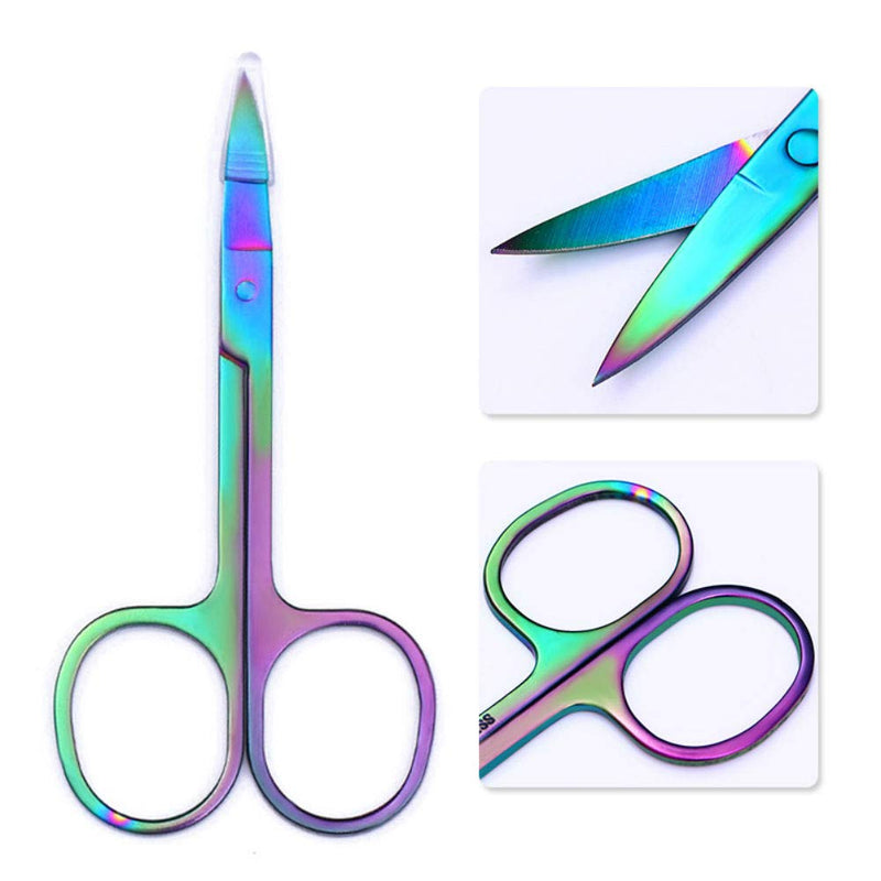 [Australia] - AKOAK 2 Pieces Rainbow Stainless Steel Slant Tip Eyebrow Tweezer and Eyebrow Scissor Facial Hair Removal Makeup Tool 