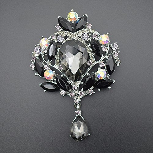 [Australia] - Yilanair Wedding Bridal Big Crystal Rhinestone Bouquet Brooch Pin for Women Black 