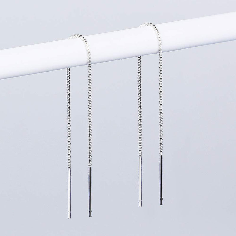 [Australia] - Yaneno 925 Sterling Silver Needle Bar Threader Pull Through Chain Drop Dangle Earrings for Women 4.72 Inches 