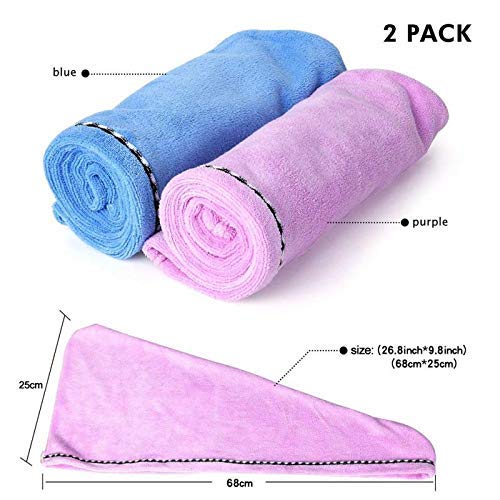 [Australia] - Microfiber Hair Drying Towels Wrap Hair Cap Towel Quick Drying Hair Towel Wrap Anti-frizz Quick Dry Head Turban for Long Thick & Curly Hair, Super Absorbent & Never Falls Off (Blue+Purple) Blue+purple 