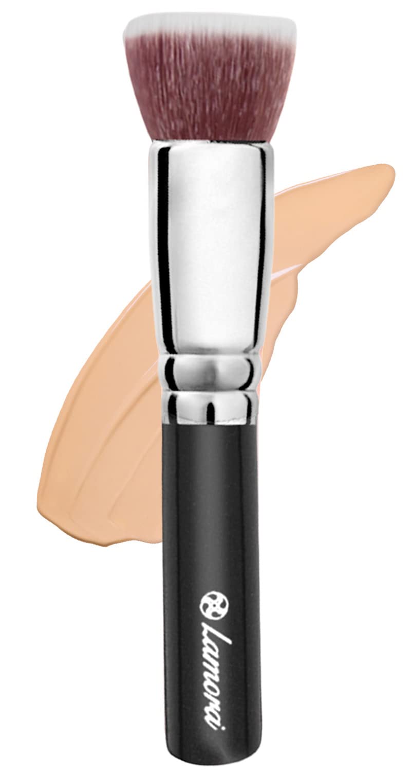 [Australia] - Foundation Brush Kabuki Flat Top - Perfect For Blending Liquid Make Up, Cream or Flawless Powder Cosmetics - Buffing, Stippling, Concealer - Premium Quality Synthetic Dense Bristles Black 