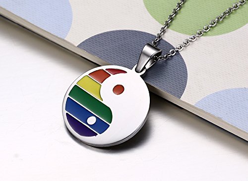 [Australia] - Stainless Steel Rainbow Round Yin Yang Pendant Necklace for Gay & Lesbian Pride, Free Chain 22 inch 