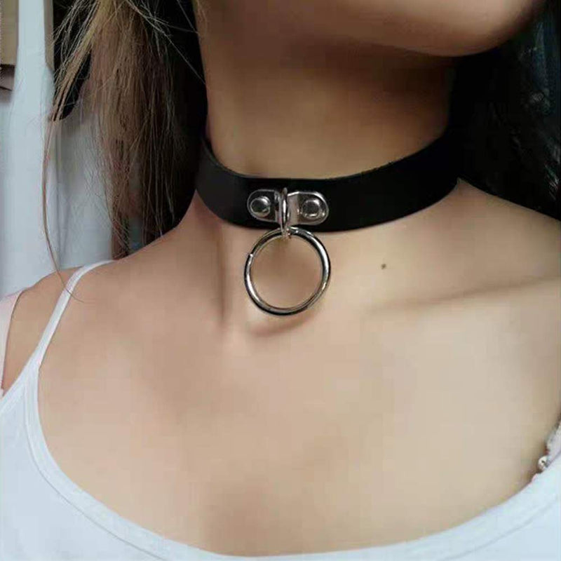 [Australia] - ETHOON Adjustable Leather Choker Collar Sexy Soft PU Circle Punk Choker Necklace for Women Girls black 