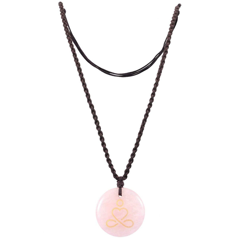 [Australia] - SUNYIK Chakra Yoga Engraved Round Amulet Pendant Necklace, Adjustable Wave Necklaces for Unisex rose quartz crystal stone 