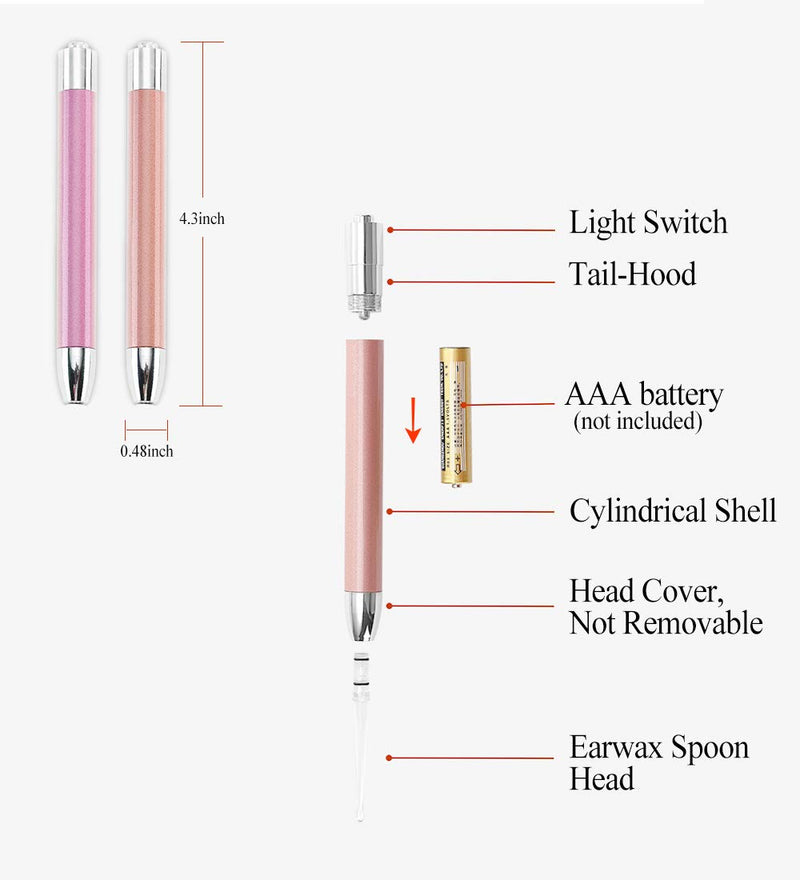 [Australia] - Ear Pick，Ear Wax Removal Tool，LED Lights Ear Cleaning Kit，Updated Version、Non-Slip，Soft Safety Spoon Head，Replaceable and Easy to Clean，Safe Material Gold and Pink 