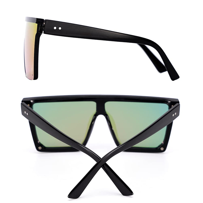 [Australia] - SHOWY SKY Flat Top Shield Sunglassess Square Oversized Trendy Tops Rimeless Glasses for Women Men Black Mulberry 