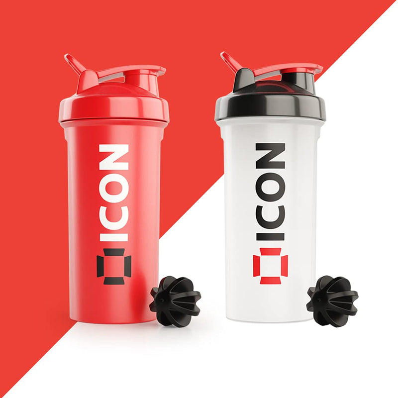 [Australia] - ICON Protein Shaker Bottle (Pack of 2), 100% Leak Proof 700ml Protein Shaker - Clear & Red Clear and Red 