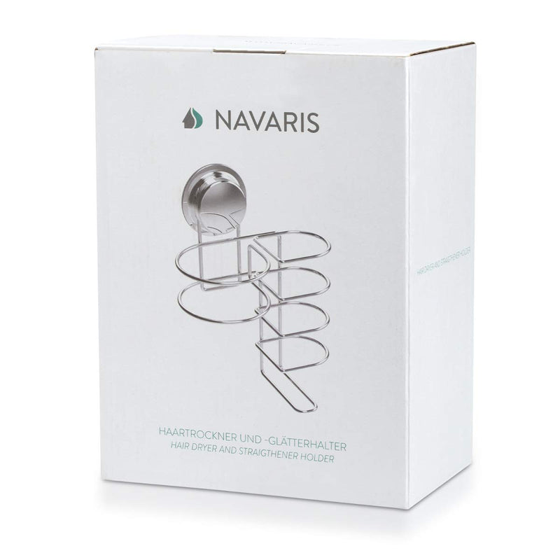 [Australia] - Navaris Hair Dryer and Straightener Holder - No Drill Suction Cup Hairdryer Holder for Wall - Sticks to Mirror, Windows, Glass, Tile - Stainless Steel 