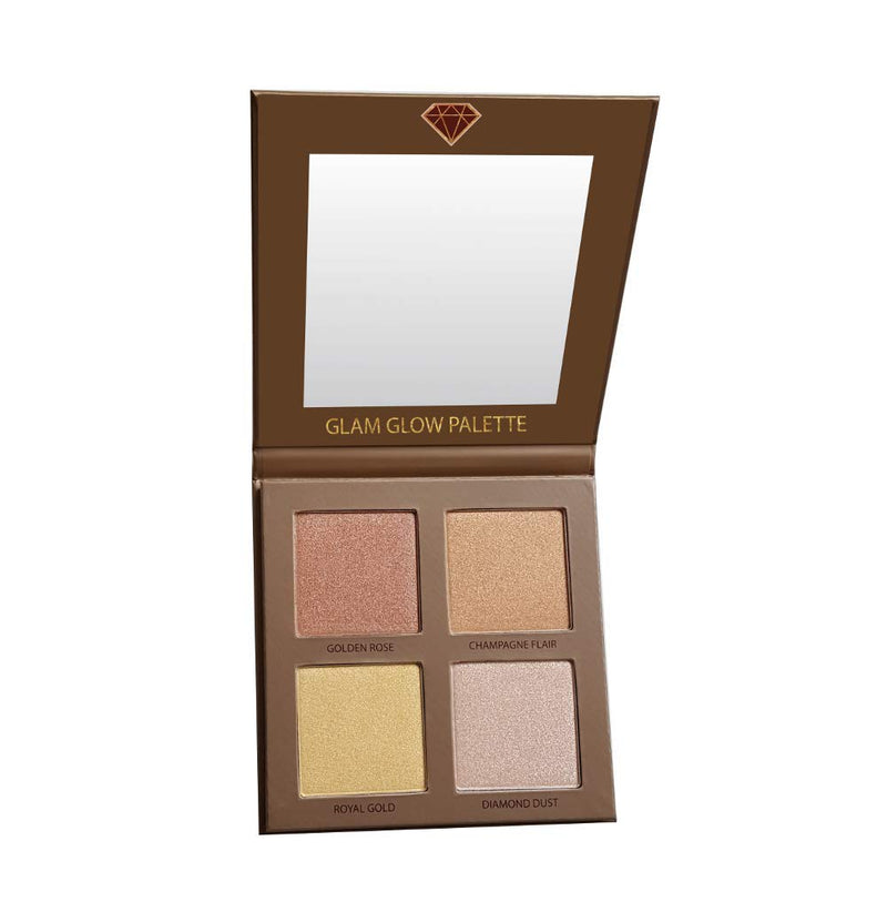 [Australia] - Highlighter Palette Highlighter Makeup Iluminador - Glow Bronzer Powder Makeup Highlighter Kit With Mirror - 4 Highly Pigmented Face Highlighter Shimmer Colors - Vegan, Cruelty Free & Hypoallergenic 