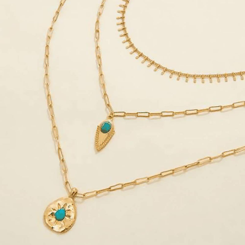 [Australia] - Solememo Gold Tone Multi-Strands Pendant Necklace with Circle Medallion Evil Eye Egyptian Stones Pendant Vintage Chain Necklace for Women Girls Egyptian Stone 
