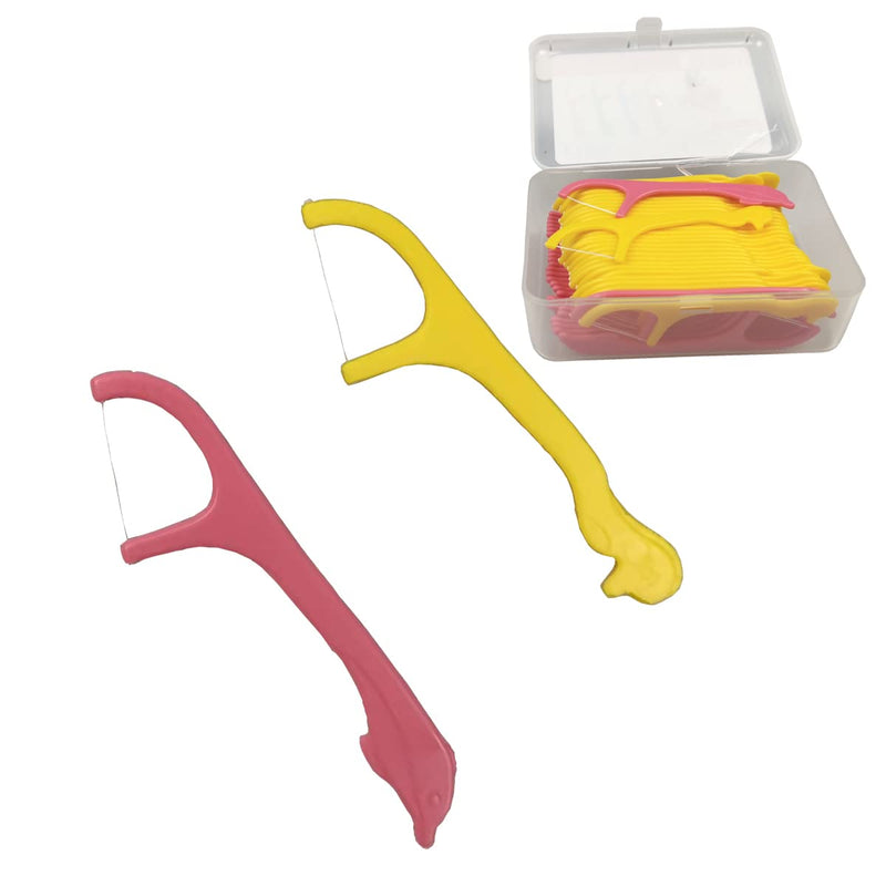 [Australia] - SATIS Dental Kids Flossers, Funny Kids Dental Floss Picks for Teeth Cleaning, Ages 3+, 58 Pcs. (Pink+Yellow) Pink+yellow 