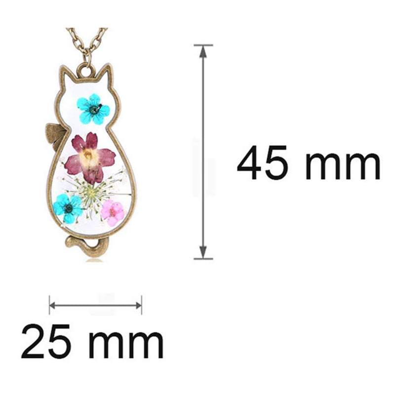 [Australia] - Jude Jewelers Retro Vintage Cat Shape Dry Flower Charm Pendant Necklace Gold 