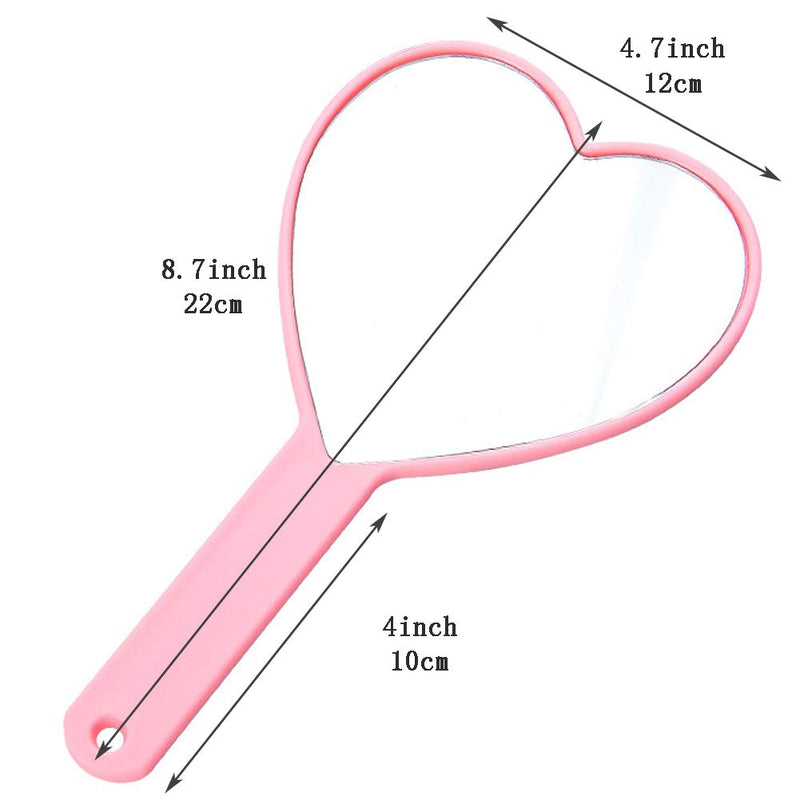 [Australia] - TBWHL Heart-Shaped Travel Handheld Mirror Portable Personal Cosmetic Hand Mirror with Handle Pink 