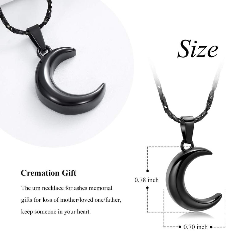 [Australia] - Imrsanl Cremation Jewelry for Ashes Moon Urn Necklace Stainless Steel Memorial Lockets Keepsakes Jewelry for Ashes Pendant - Fill kit Black 
